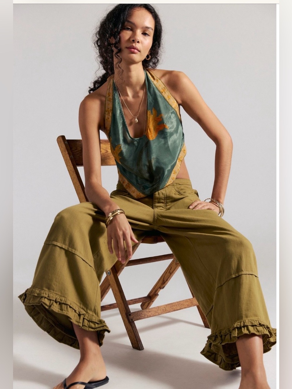 We The Free Love Me Not Wide-Leg Ruffle Hem Pants